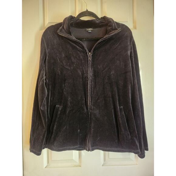 Talbots Jackets & Blazers - Talbots Small Black Velour Jacket Full Zip Pockets Size Large